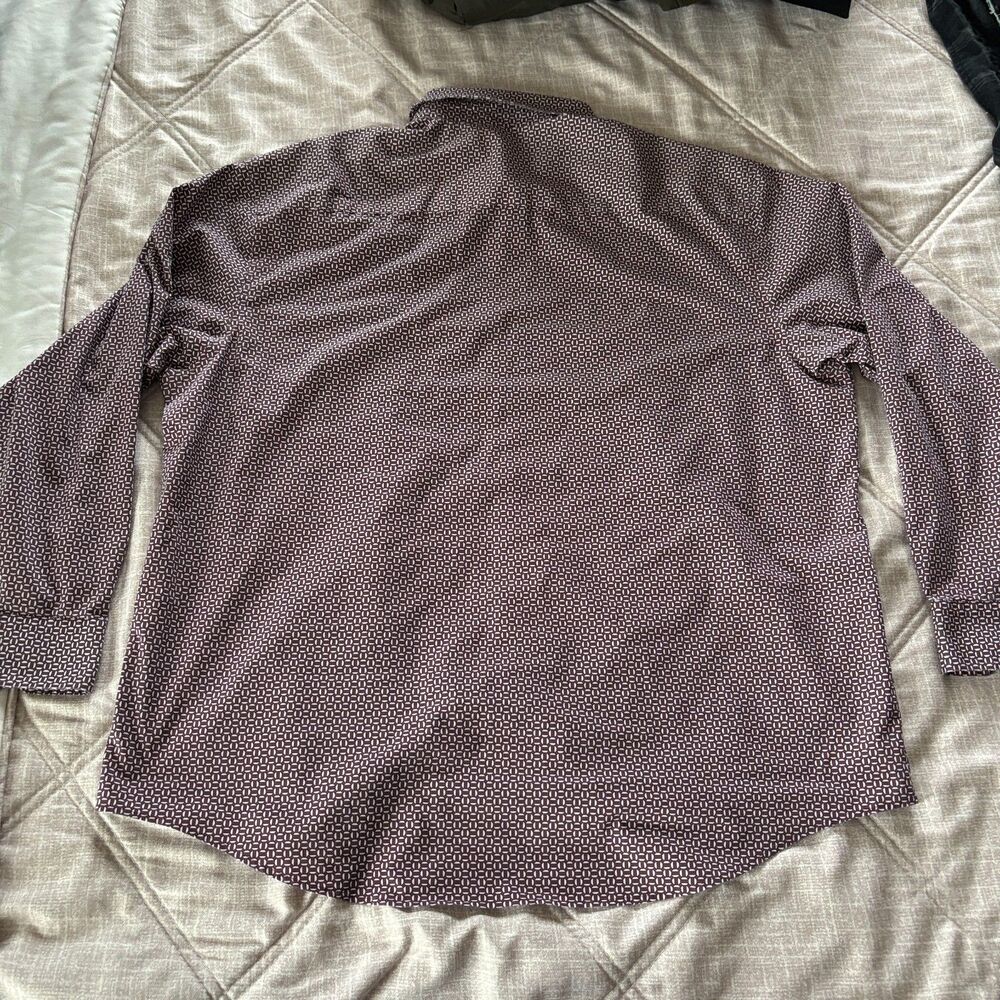 Alfani: Mens Dress Shirt XL 17-17.5 34-35 Burgundy Long Sleeve Regular Fit